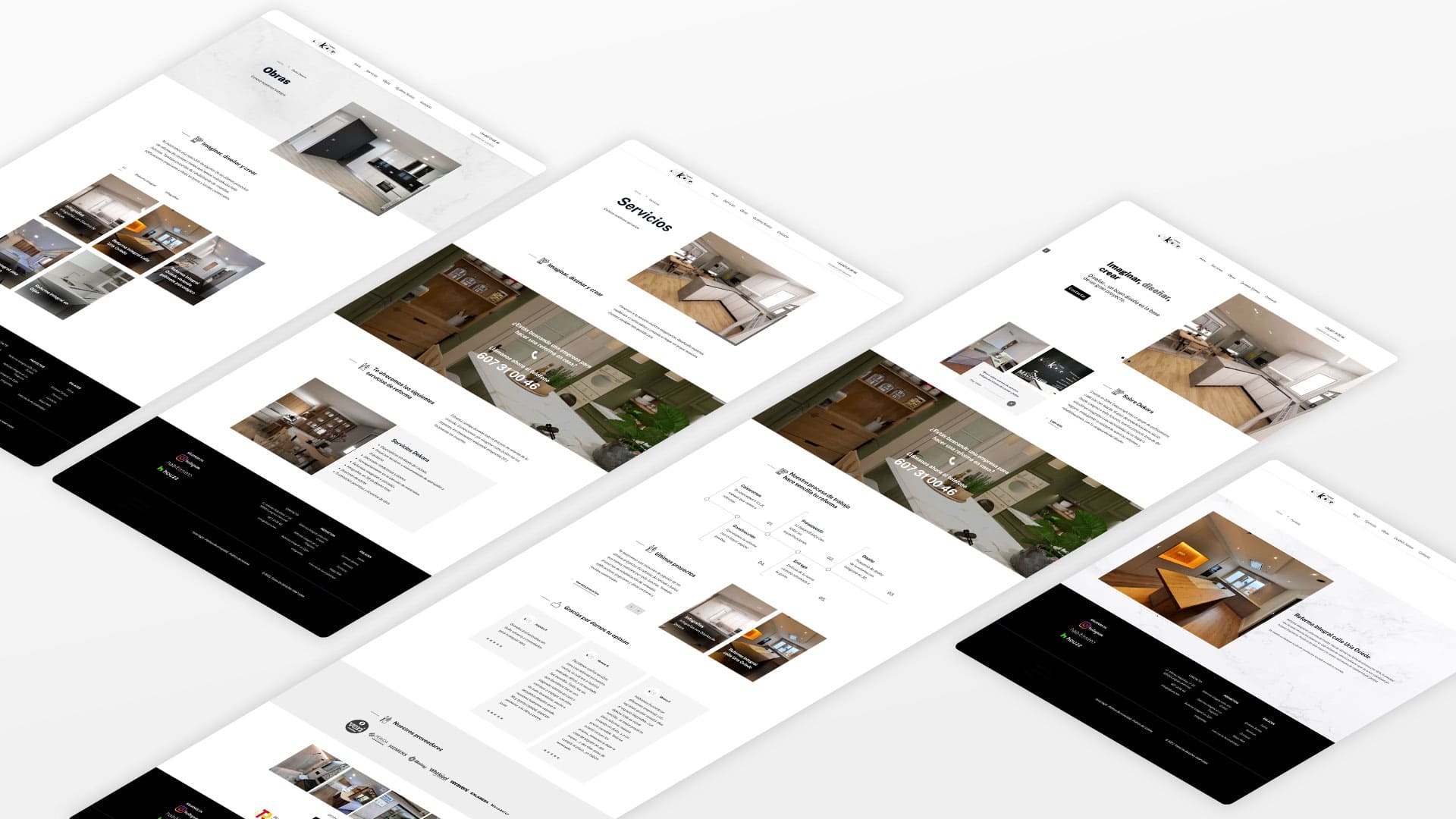 Dekora, empresa de cocinas y rehabilitaciones. Diseño distintas secciones de la web en versión escritorio.
