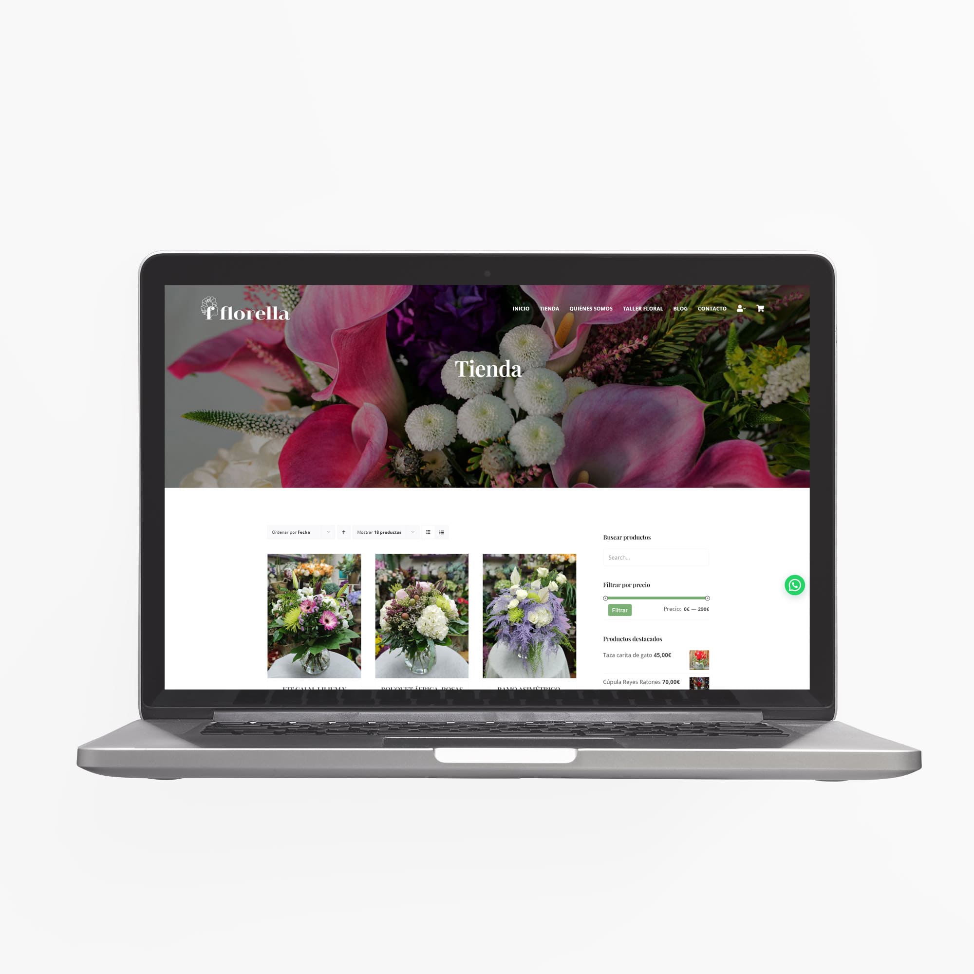 Florella Alegría Floral, floristería online con tienda física en Mieres. Diseño del catálogo de productos versión escritorio
